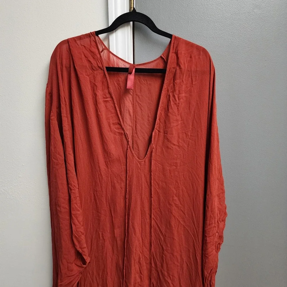 Skims Sheer Cover Up Long Kaftan Chestnut Rust XS Swim Poolside Loungewear